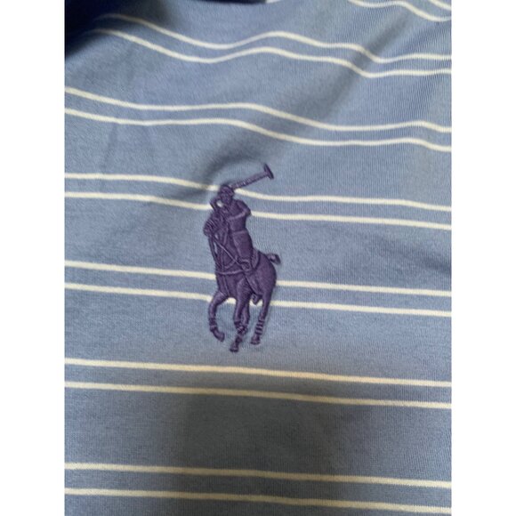 Polo by Ralph Lauren Mens L Blue White Striped Blue Medium Logo Custom Fit Polo - Picture 3 of 4